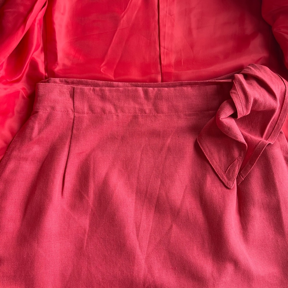 EUC VTG 90s Alfred Linen Blazer and Skirt matching wrap skirt xs coral pink - Picture 4 of 16
